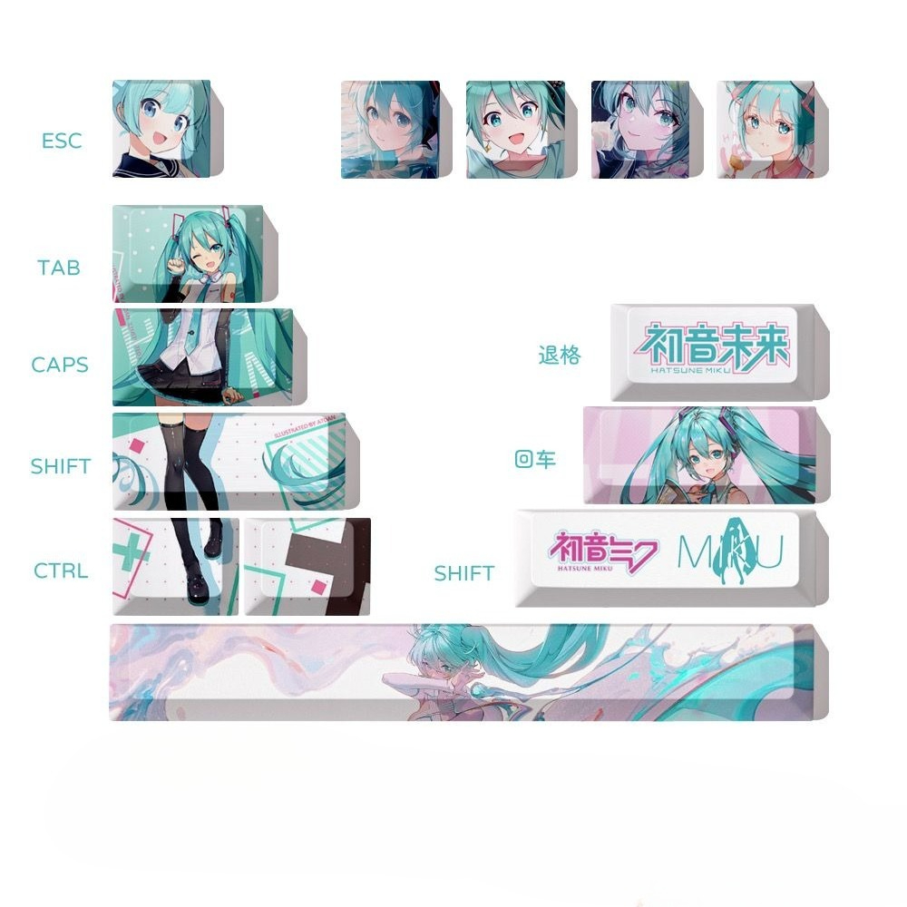 Keyboard Tenkeyless - 하츠네 미쿠 키캡, OEM 높이 PBT